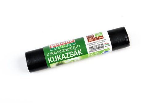 Kukazsák, MAZZINI, újrahasznosított, 135 l, 70x110 cm, 17 mikron, fekete (5db/tekercs)