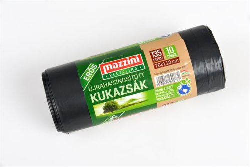 Kukazsák, MAZZINI, újrahasznosított, erős, 135 l, 70x110 cm, 30 mikron, fekete (10db/tekercs)