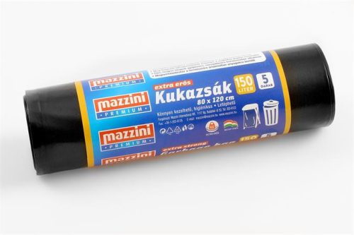 Kukazsák, MAZZINI Premium, extra erős, 150 l, 80x120 cm, 40 mikron, fekete (5db/tekercs)