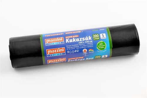Kukazsák, MAZZINI Premium, extra erős, 200 l, 100x120 cm, 40 mikron, fekete (5db/tekercs)