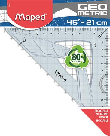 Vonalzó, MAPED Geometric, háromszög, műanyag, 45°, 21 cm